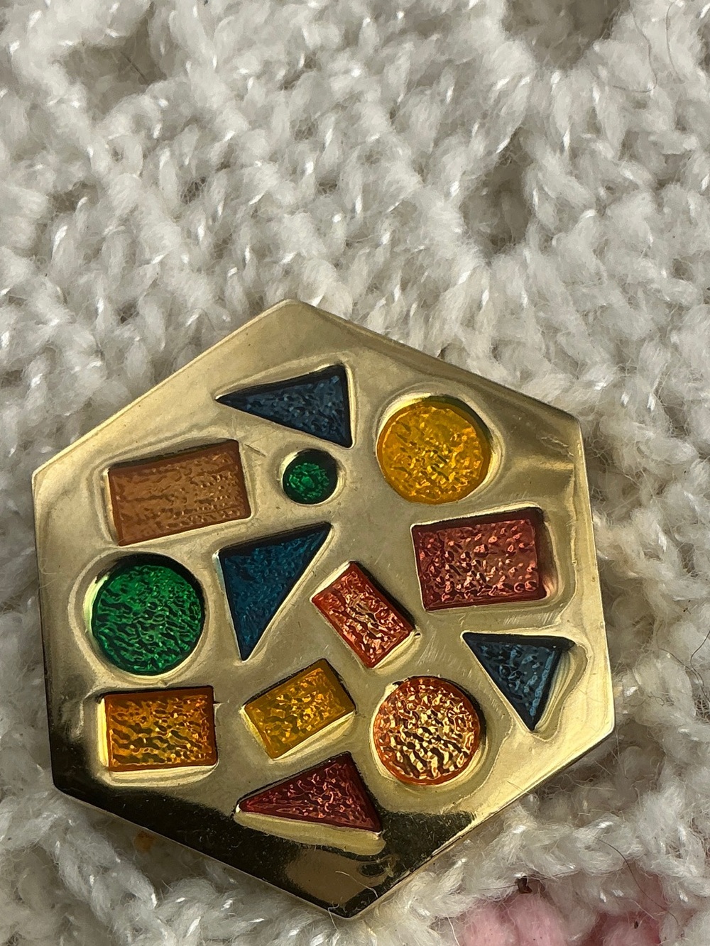 Vintage 1980s Gold-Toned Multi-Colored Enamel Geometric Pendant Costume Jewelry
